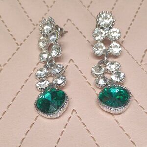 Long Green Rhinestone Earrings 2 Inch